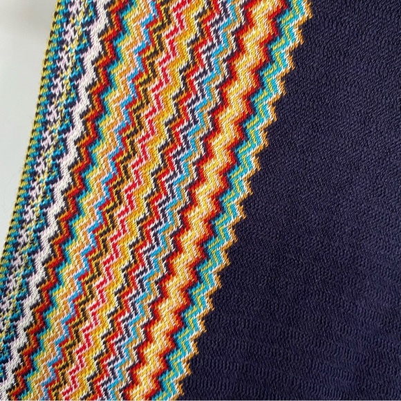 Missoni Wool Blend Knit Zigzag Designer Scarf Fringe Multicolour Blue Italy - Picture 7 of 11